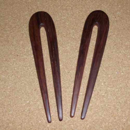 Rosewood 2 prong wavy hair fork supplied by Longhaired Jewels